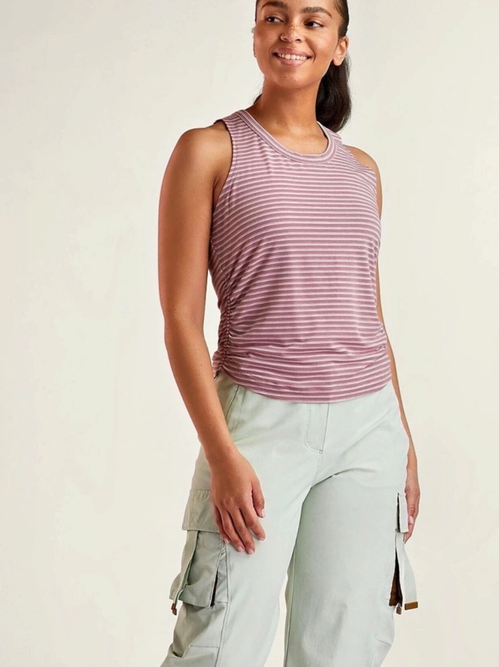 Title Nine Bluff Striped Tank Top Iris/Mauve & White XL